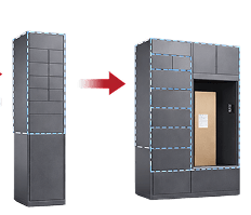 Single smart locker column expanded with extra modules into a larger locker bank