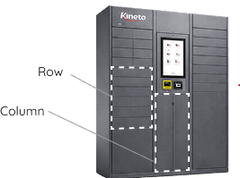 Kineto smart locker with rows and columns marked to show its configurable structure