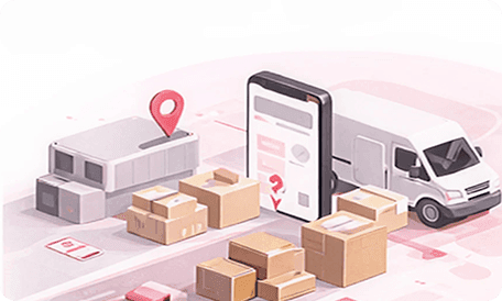 Delivery van, parcels and a route planning app for route optimization