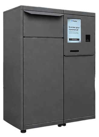 Kineto smart drop box locker with the drop-off door closed and a side touchscreen