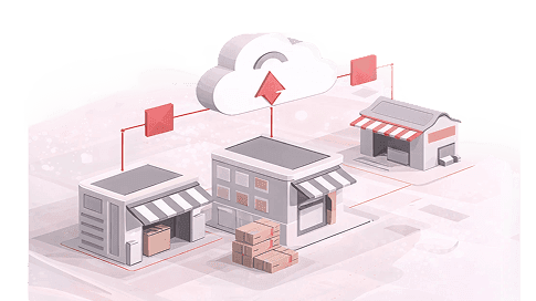 Retail stores connected to a cloud platform, showing flexible locker monetization models