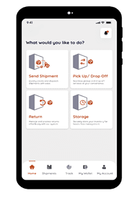 Kineto customer app home screen to send, pick up, return or store parcels in a locker