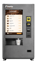 Kineto coffee vending machine with touchscreen drink menu and cup dispenser