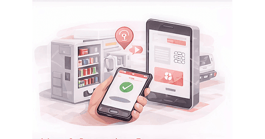 Smartphone confirming a contactless payment in front of a vending machine